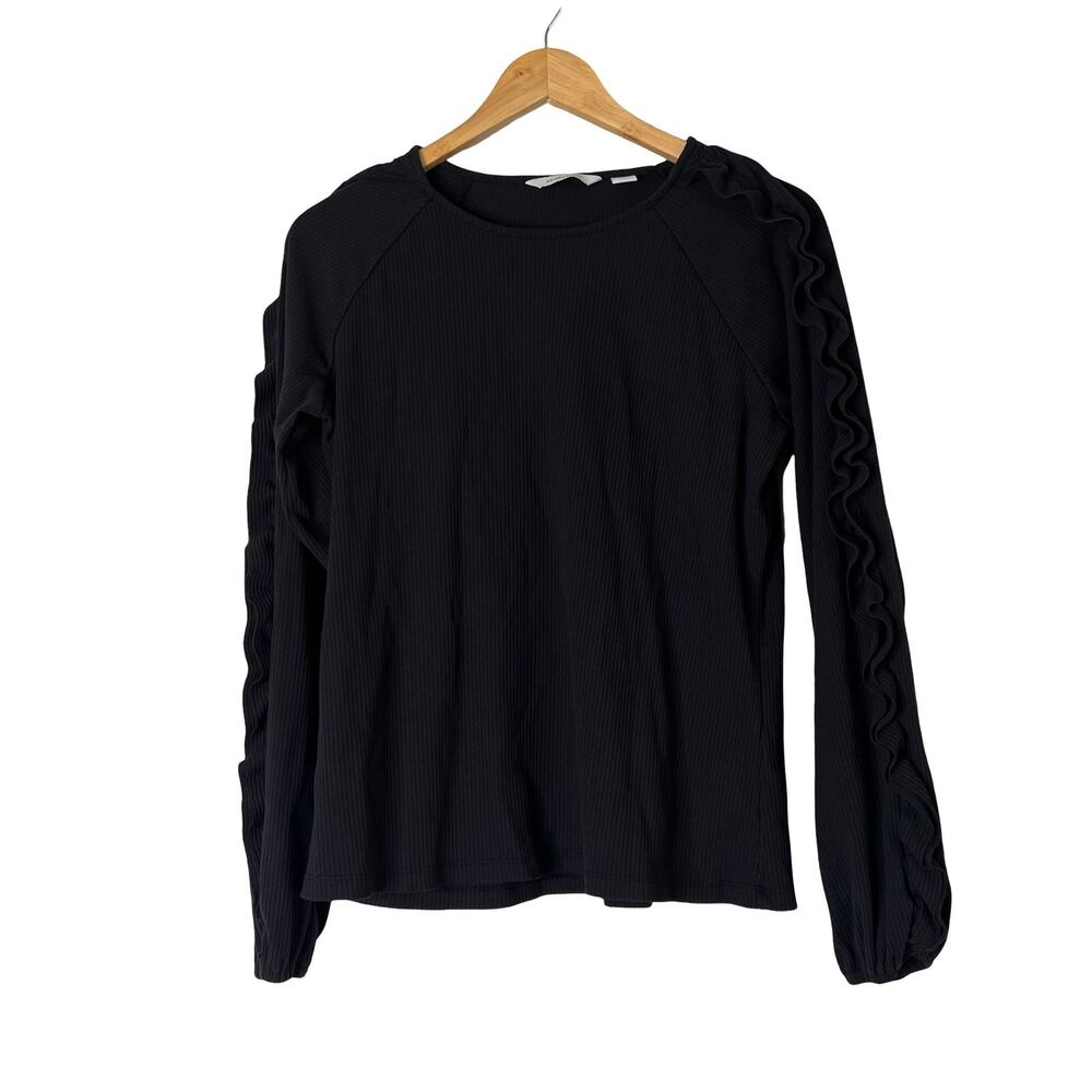 A626644 STUDIO PARK x Shawn Killinger Rib Knit Ruffle Sleeve Top Black S